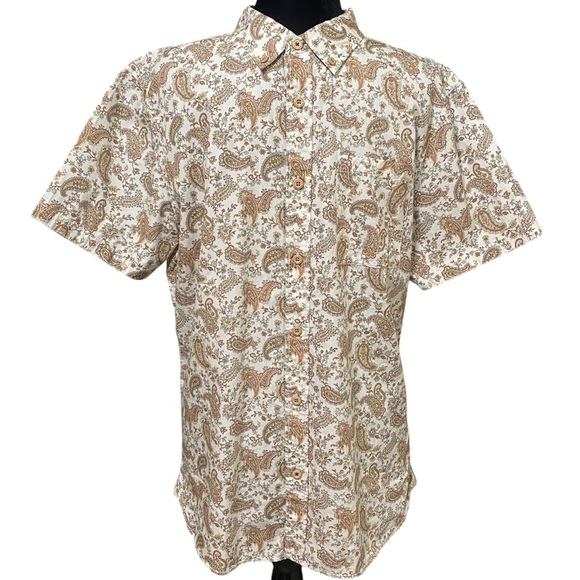 Nifty Genius Truman Shirt Medium Cream Orange Paisley Print Button Front NWT - Picture 4 of 9